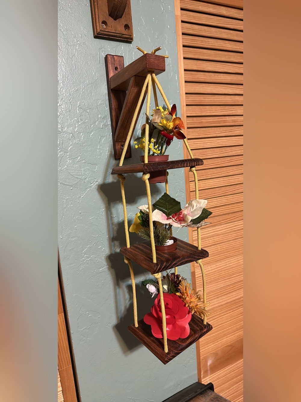 Handcrafted 3-Tier Wooden Hanging Wall Planter Shelf